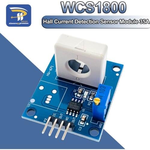 DC 5V WCS1800 Hall Current Detection Sensor Module 35A Precise With Short Circuit Overcurrent Signal Lamp A/D conversion