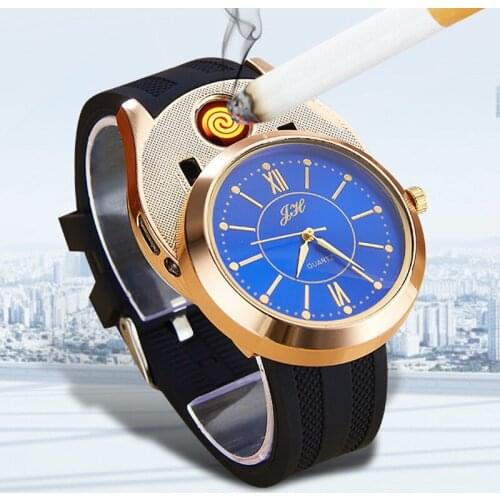 2020 Men Watches Fashion Windproof USB Charging Watch Lighter Date Clock Electronic Cigarette Lighter Watch reloj hombre Gifts