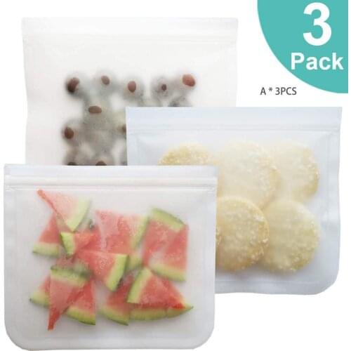 3PCS Translucent Matte Food Storage Bags Set, Reusable Silicone Preservation Bag, Leakproof and Freezerable Ziplock Food Bags