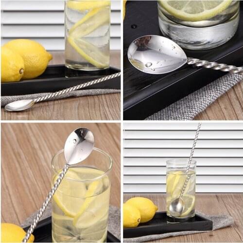 Stainless Steel Bar Cocktail Twisted Mixing Stirrin Spoon Fork Tip DIY Set