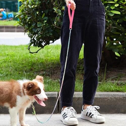 Stainless Steel Dog Chain Leash with Heavy Duty Swivel Clip Hook， Nylon Handle and Color Rope, Strong & Chewy Dog Chain Leash