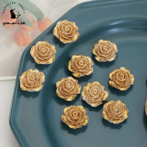 Panalisacraft 10pcs gold glitter Rose acrylic shinny Stones for DIY Scrapbooking Card Making Embellishments