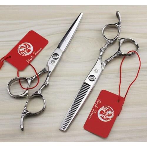527# 6 INCH Brand Purple Dragon TOP GRADE Hairdressing Scissors JP 440C Barbers Cutting Scissors Thinning Shears Hair Scissors