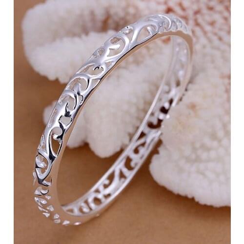Silver Plated Bracelet For Women Silver Jewellery Fashion Free Shipping Closed Hollow Flower Wholesale Bangle KN-B156