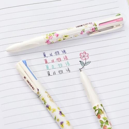 10 pcs/lot Creative flowers pattern Four-color ink 0.5mm ball-point pen Student learning stationery Gifts School Office Supplies