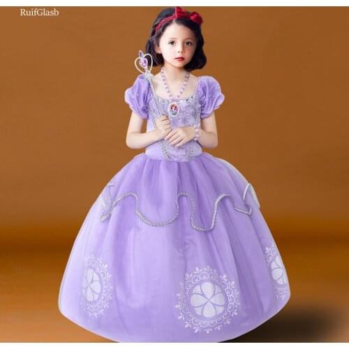Ruifglab princesa sofia dresses Baby Kids Party purple long dresses Girls vestido Children Clothes For Halloween Cosplay