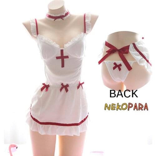 Nurse Theme Sexy Nake Apron Backless Womens Exotic Set White Dress & T-back Panties & Neckring Set Exotic Apparel