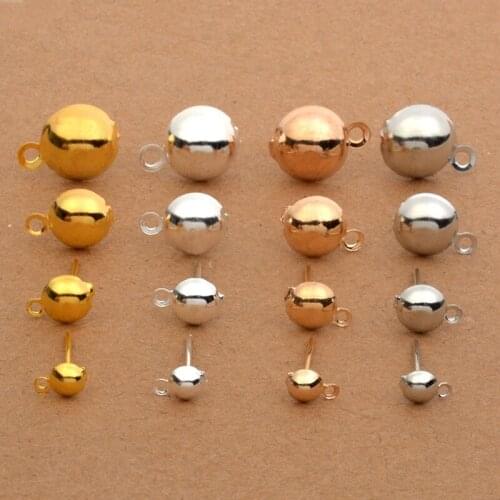 Wholesale 100Pcs/lot 4mm 6mm 8mm 10mm Earring Post Pin Stud With Loop Earrings DIY Jewelry Making Findings Accessory