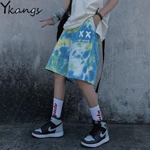 Oversize Tie Dye Korean Streetwear Summer Korean Style Goth Shorts Female Vintage Joggers Women Sweat High Waist Cycling Shorts