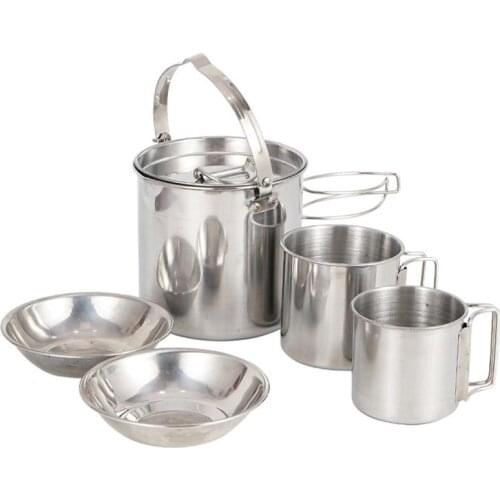 1 Set Stainless Steel Cutlery Folding Bowl Portable Camping Cup Outdoor Kettle