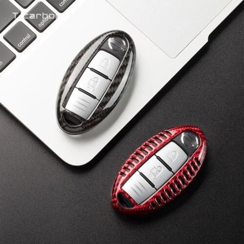 For Nissan Altima Maxima Murano Armada GT-R Leaf Sentra Rogue Pathfinder Versa Key Fob Cover Case Carbon Fiber Smart Accessories