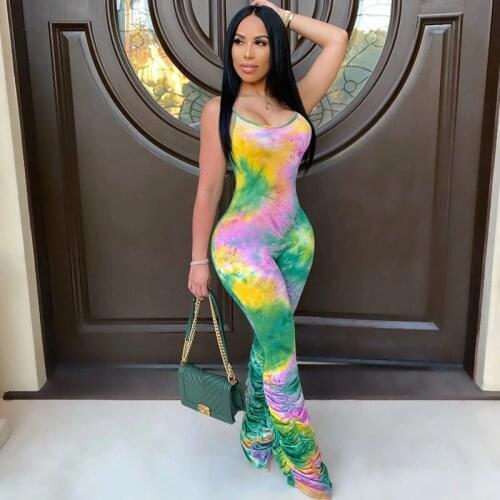 Tie Dye Sexy Rompers Womens Jumpsuit Summer Elegant One Piece Bodycon Jumpsuit Romper Club Outfits Stacked Pants Party Jumpsuit