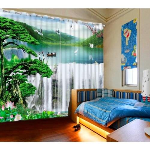 Waterfall scenery Height Modern Curtains For Living room Bedroom 3D Window Curtains Customized 3D 2019