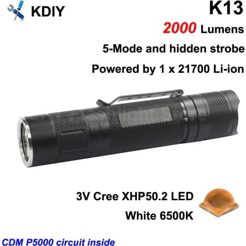 KDIY K13 3V Cree XHP50.2 2000 Luemens 6-Mode LED Flashlight ( 1x21700 )