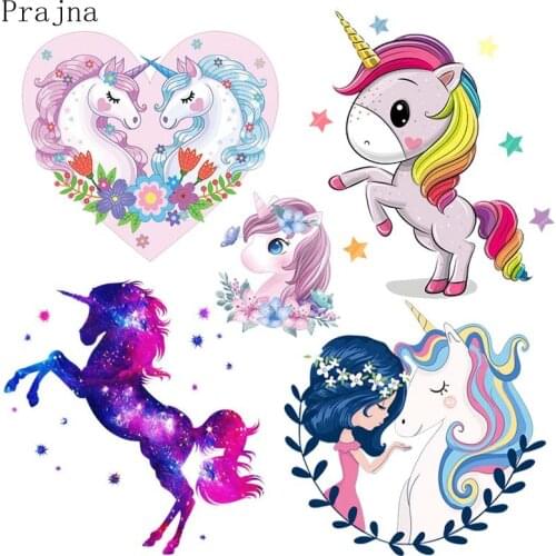 Prajna Unicorn Iron-on Patches For Clothing Cartoon Aniaml Thermo Adhesive Patches Iron on Flower Patches Sticker On Clothes