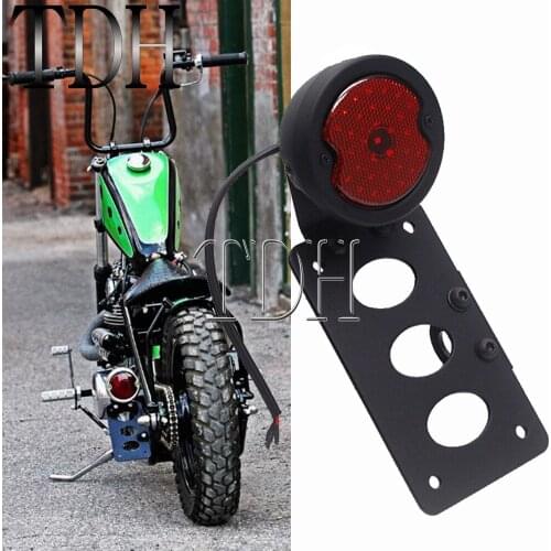 12V LED Motorcycle License Plate Bracket Taillight Red Lens Brake Tail Light For Kawasaki Honda BMW Harley Chopper Bobber Black