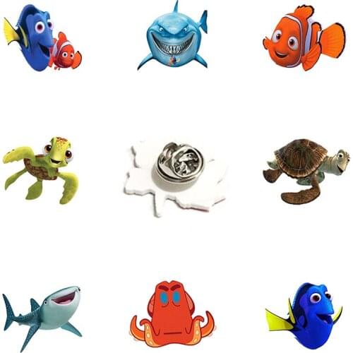 Disney Marlin And Blue Donkey Dolly Lapel Pins Finding Nemo Epoxy Acrylic Ladies Accessories Girls Fashion Pins