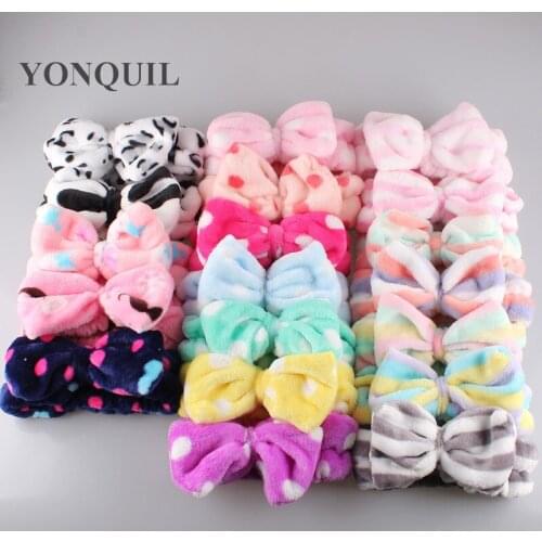 Womens Soft Elastic Big Bow Polka Dot Stripe Headbands Bath Wash Face Makeup Band Beauty Shower Hairband Head-Ware 12Pcs/Lot