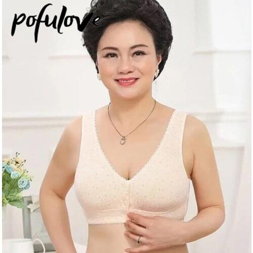 Front Button Bra for Elderly Older Women Cotton Bras Plus Size Underwear Seamless Breathable Soft Mother Bralette Female Vest