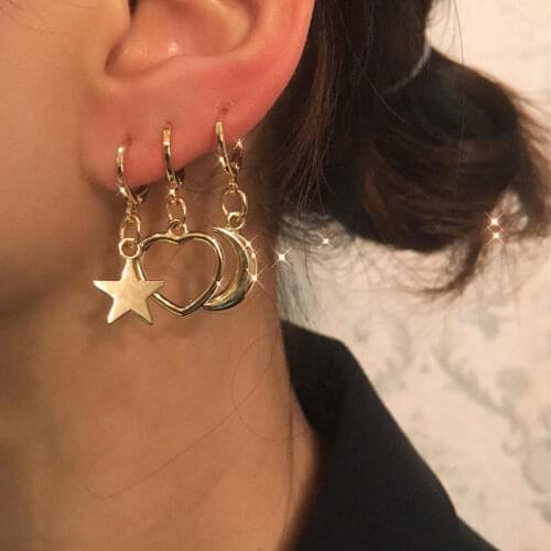 Flatfoosie Tiny Gold Color Drop Earrings for Women Girls Heart Cross Star Moon Eyes Vintage Pearl Crystal Dangle Earring Jewelry