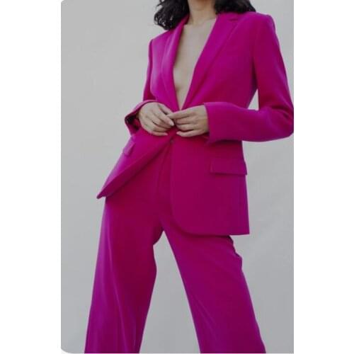 Fuchsia Women Suits Set ( Jacket+Pants) Long Sleeve Suit Women Jacket Suits Female Ladies Customize Made