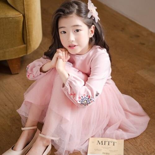 2021 Princess Girl Dress Pink Flower Girl Baby Vestido Long Sleeve Summer Spring Korean Baby Clothes Winter Dress for Girls