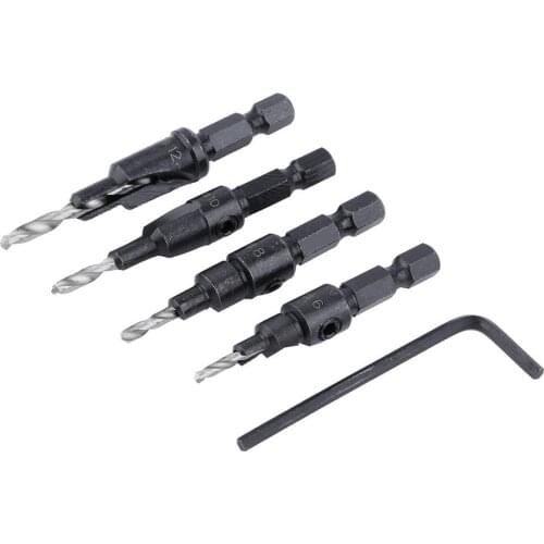 4PCS 6# 8# 10# 12# 1/4 HEX QUICK CHANGE SHANK COUNTERSINK TAPERED DRILLS BITS CONE REAMING DRILL BIT SET WOOD WOODWORKING TOOLS