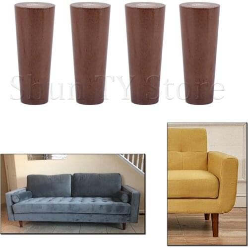 4 Pack Solid Wood Furniture Legs Walnut Color Furniture Legs Sofa Replacement Leg With Metal Footings For Cabinet Couch Table