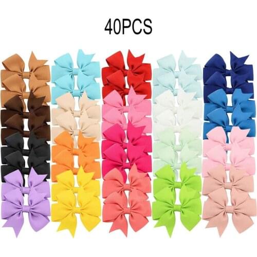 40pcs/lot Grosgrain Ribbon Hair Bow with Clips Baby Girls Bow Hair Clip Hairpins Children Photo Shoot Hair Accessories