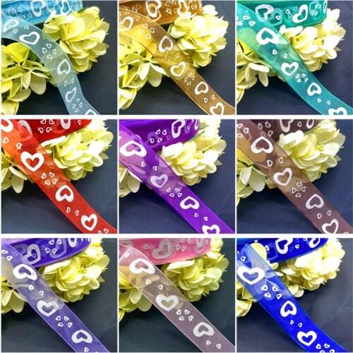 5Yardsl 25mm Transparent Gauze Ribbon heart Printing Pattern Gift Packaging Christmas Ribbon DIY Handmade Accessories