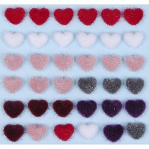 6pcs/Box Valentines Decoration Pompom Furry Love Heart Plush Balls Pom Poms DIY Material Earrings Accessories Nail Art Pompoms