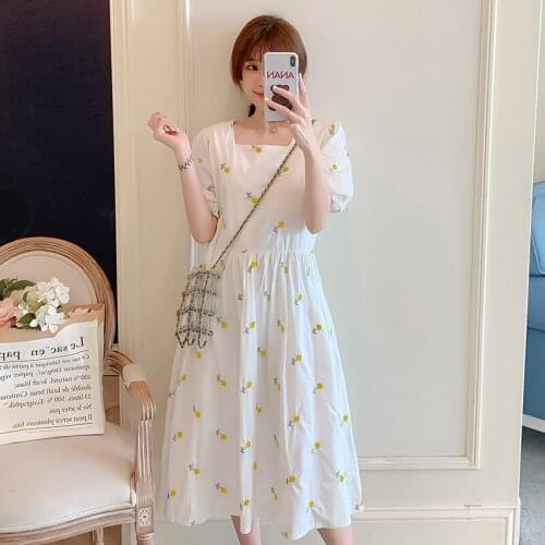 62078# Maternity Dress Summer Cotton Short Sleeves Loose Midi Embroidery Dress Plus Size Pregnancy Dress Pregnant Women Dress
