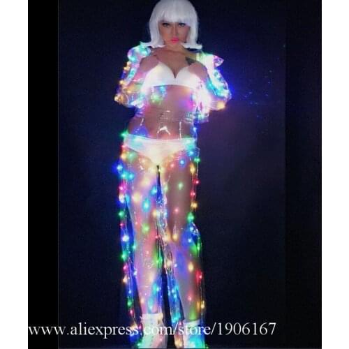 LED Colorful Luminous Transparent Hooded Ballroom Costume Party Shiny Suit Bar Nightclub DJ Dance Team Stage Performance Outfit