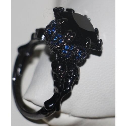 Brand Desgin Retro Jewelry 10KT Black Gold Filled Simulated stones CZ Wedding Engagement Skull Band Rings For Women Size 5-11