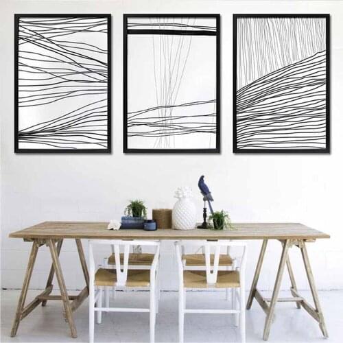 Black White Minimalist Abstract Canvas Painting Geometric Line Wall Art Poster Hotel Corridor Living Room Porch Decor Pictures