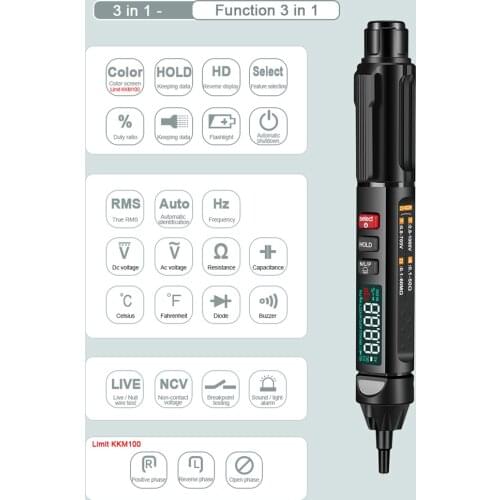 KKMoon kkm99/kkm100 Large Screen High Definition 1Hz~10MHz Mini Portable Intelligent Multimeter True RMS Digital Multimeter