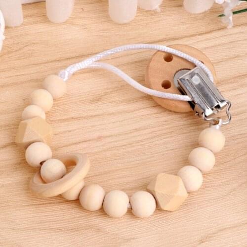 Baby Infant Toddler Dummy Pacifier Soother Nipple Wooden Chain Clip Holder Gift Dropship