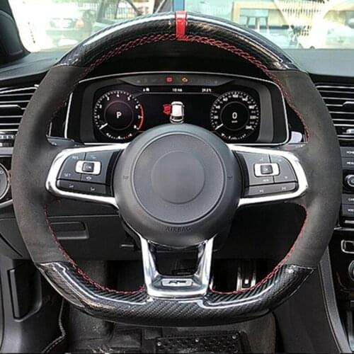 DIY Hand-stitched Carbon Fiber Black Suede Car Steering Wheel Cover For Volkswagen Golf 7 GTI Golf R MK7 Polo Scirocco 2015 2016