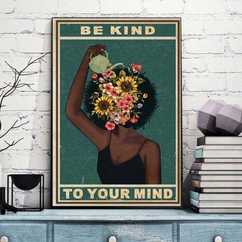 Retro Black Girl Mental Health Poster Psychology To Treat You Positive Art Prints African Woman Canvas Painting Home Decor