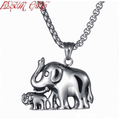 Hiphop/Rock Trendy Men Charm Elephant Pendant Necklace 316L Stainless Steel Animal Lucky Jewelry Gift