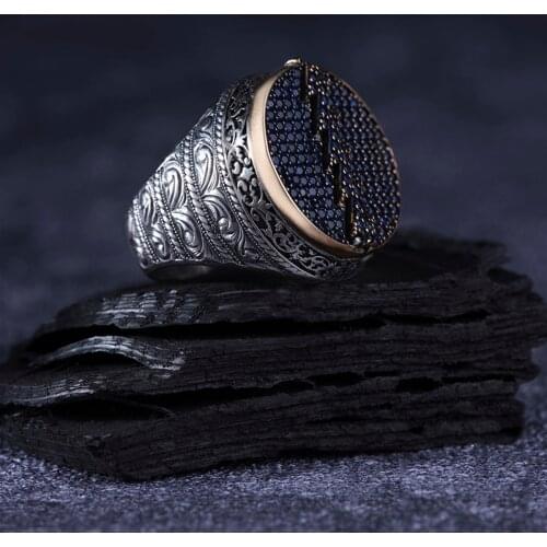 Zircon 925 Sterling Silver Custom Letter Special Engravings Traditional Handmade Turkish Signet Ring Jewelry Gift for Women Men