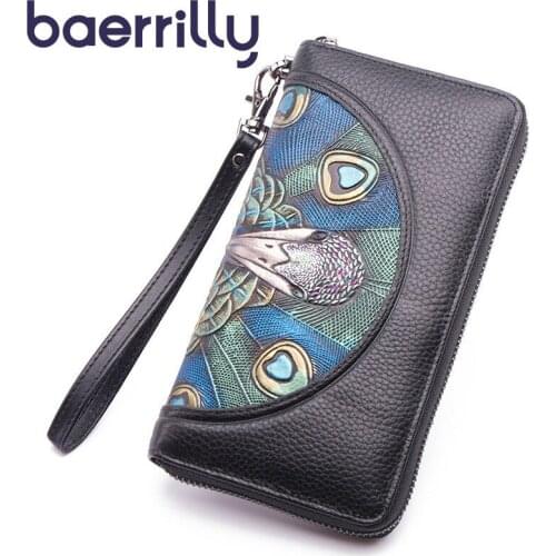 Retro Genuine Leather Wallets Embossed Suede Leather Handbag Painted Zipper Bag National Style Clutch Bag Wallet Coin Purses