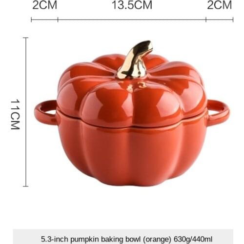 Cute Pumpkin Bowl Creative Personality Household Ceramic Tableware Small Soup Bowl with Lid Dessert Bowl Binaural Baking Bowl