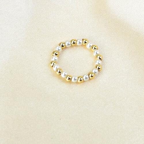 Minimalist Women Finger Jewelry Multi Simulated Pearl Bead Elastic Rings Fashion Handmade Adjustable Ring Bague Femme