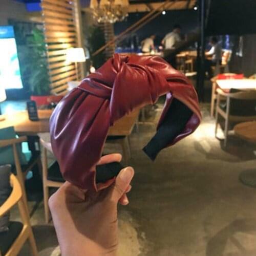 Fashion Korean Girls Hair Band Middle Knotted Hair Band Handmade Leather PU Headband Hair Accessories