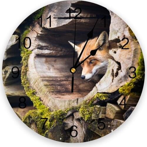 Youth Bedroom Wall Clocks Fox Wood Animal Moss Plant Green Living Room Clocks Ornaments Baby Room Study Mute Wall Clocks