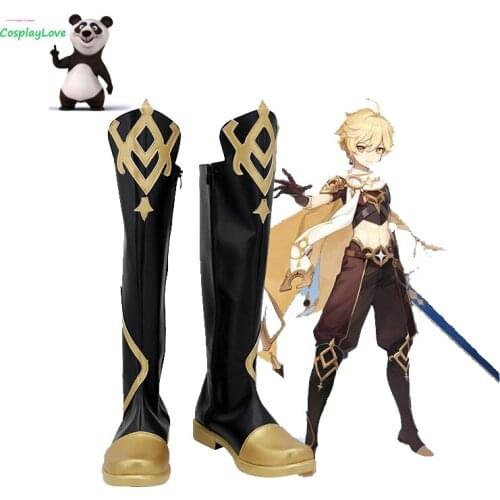 Genshin Impact Player Male Traveler Black Shoes Cosplay Boots Newest Custom Hand Made For Halloween CosplayLove