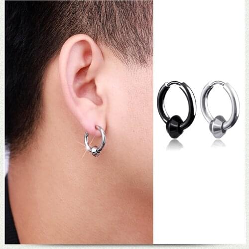 Vintage Punk Men Hoop Earring aretes de acero inoxidabl Pendant Black Brincos Without Piercing Jewelry Accessories DropShipping