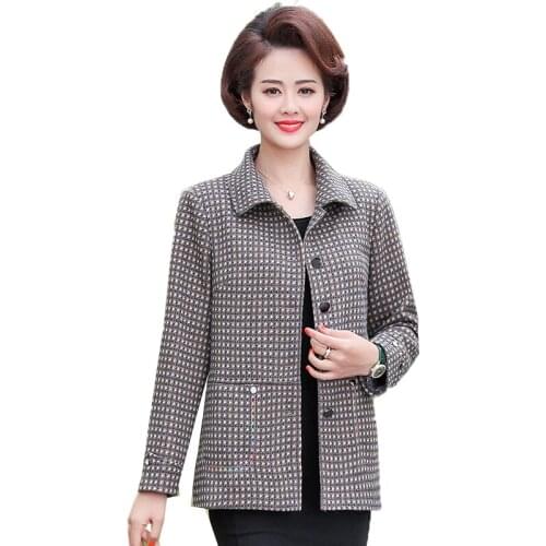 New 2020 Spring Autumn Coat Blended Woolen Lattice Women Jacket Single-breasted Check Wool Jackets Outerwear Mother Dress K712