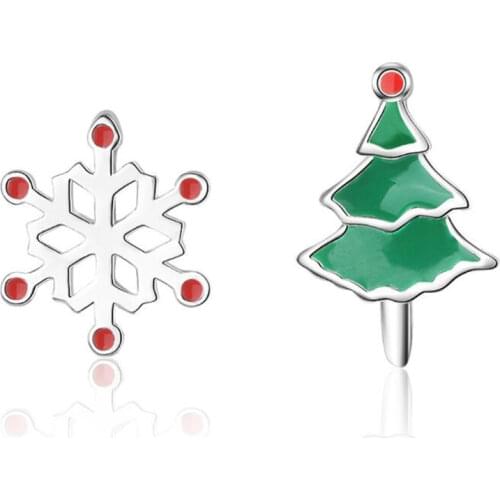 New Sweet And Lovely Christmas Gift 925 Sterling Silver Jewelry Personality Elk Snowflake Green Tree Women Stud Earrings SE805